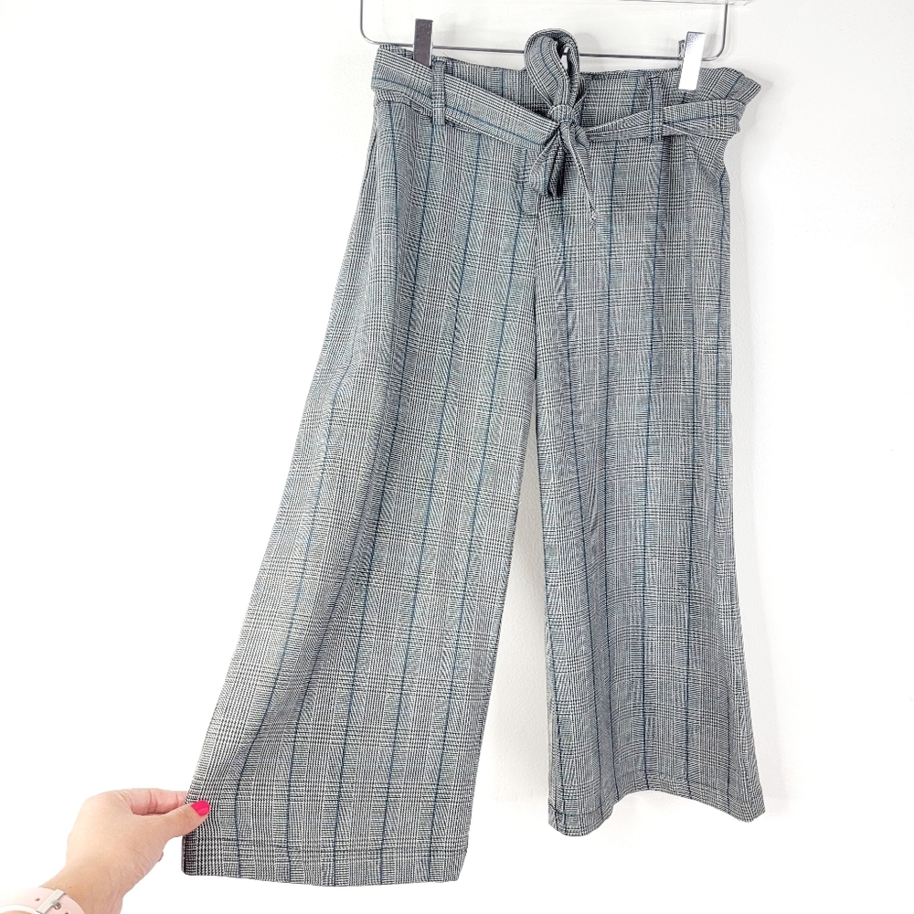 VALIA Black White Checkered Plaid Wide Leg Pants